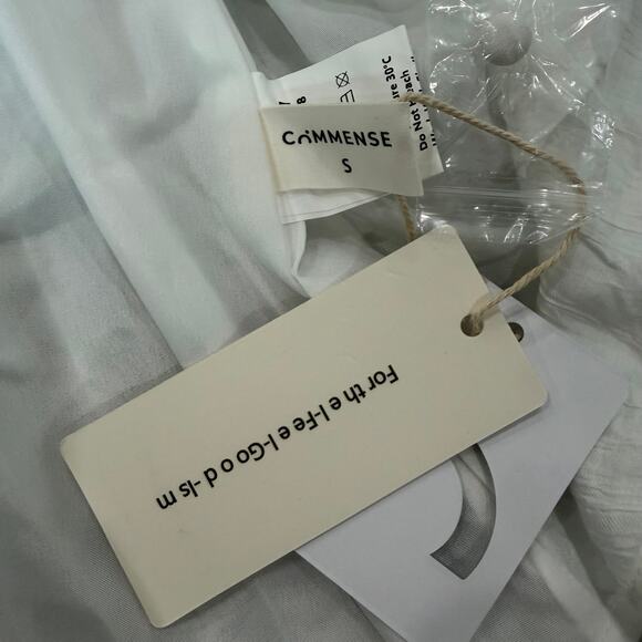 Commense Coastal Frenchy Cottage Flowy Button Split Long Dress White Maxi Small - Picture 9 of 9